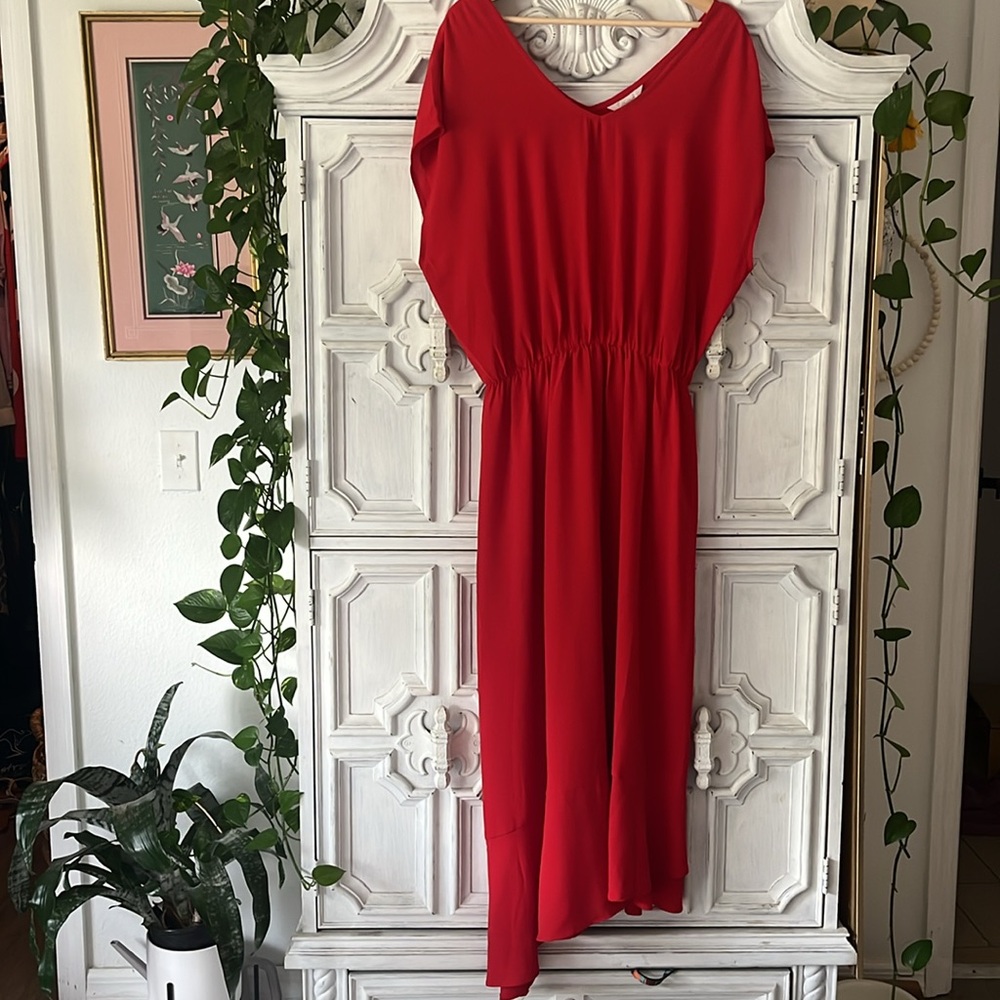 CJ Banks Red Maxi Tapered Hem Maxi Dress Size 1X